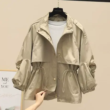 欧洲站早秋新款纯色立领工装风衣短外套设计感收腰显瘦夹克上衣潮商品大图