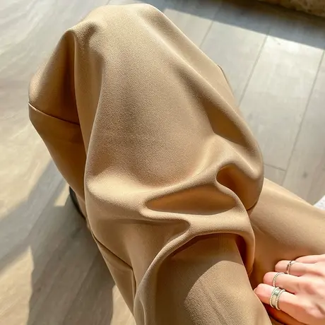 卡其色西装阔腿裤女2023春秋新款高腰垂感直筒宽松显瘦休闲拖地裤图片