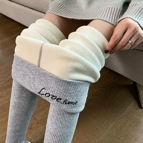 羊羔绒打底裤女外穿秋冬2023新款高腰加绒加厚秋裤特厚保暖棉裤图片