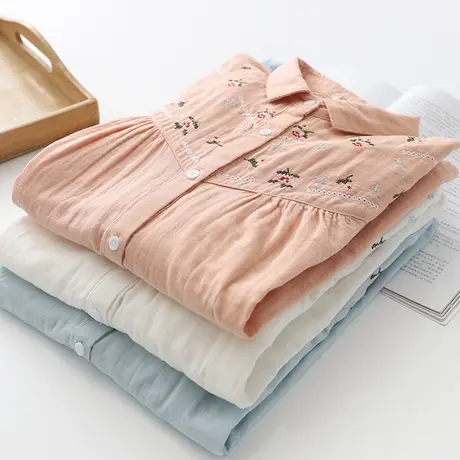 2022春秋新款森女日系小清新绣花蕾丝双层棉纱衬衫女学生宽松上衣图片