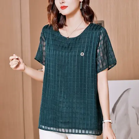 雪纺衫女短袖夏季新款加肥加大码女装宽松中年妈妈薄款显瘦小衫女图片