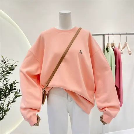 卫衣女春秋薄款2021新款韩版ins潮简约刺绣字母宽松百搭套头上衣商品大图