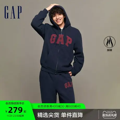 【断码优惠】Gap男女装春秋LOGO仿羊羔绒卫衣加绒连帽衫402176图片
