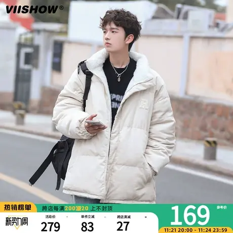 VIISHOW棉服男冬季短款两面穿宽松休闲面包服外套ins潮加绒加厚商品大图