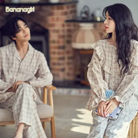 Bananagirl睡衣女春秋纯棉长袖情侣睡衣家居服可爱甜美韩风圆领女商品大图