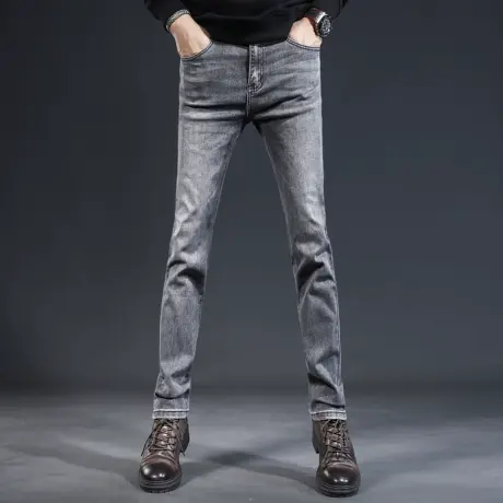 烟灰色牛仔裤男秋季2023新款高级弹力修身直筒男士春秋款潮流长裤商品大图