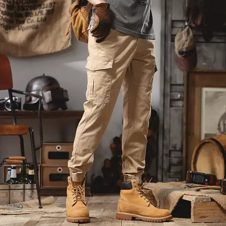 潮流长裤男士工装裤休闲裤子男款复古束脚裤大码纯色直筒男工装裤商品大图