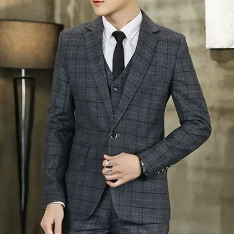 男士西装套装三件套修身上班职业商务正装西服伴郎团新郎结婚礼服商品大图