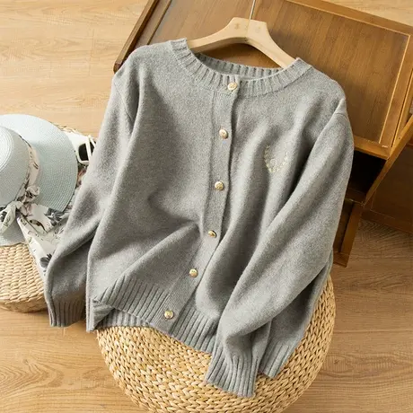 享永子针织开衫女春秋文艺复古软糯毛衣外套上衣宽松显瘦2023新款商品大图