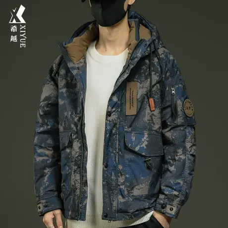 希越新国标白鸭绒迷彩羽绒服男2023冬季美式保暖宽松大码男士外套商品大图
