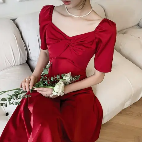 敬酒服新娘2024新款夏季酒红色订婚回门小礼服女平时可穿性感高端商品大图