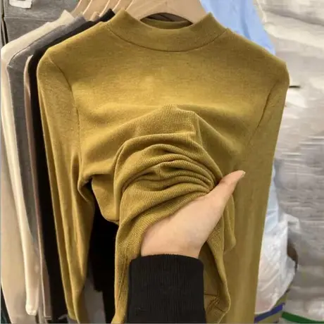 纯色简约半高领打底衫女秋冬加厚保暖修身长袖T恤内搭外穿上衣潮图片