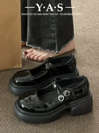 圆头黑色百搭小皮鞋女厚底春秋季新款粗跟日系jk爱心玛丽珍女鞋商品大图