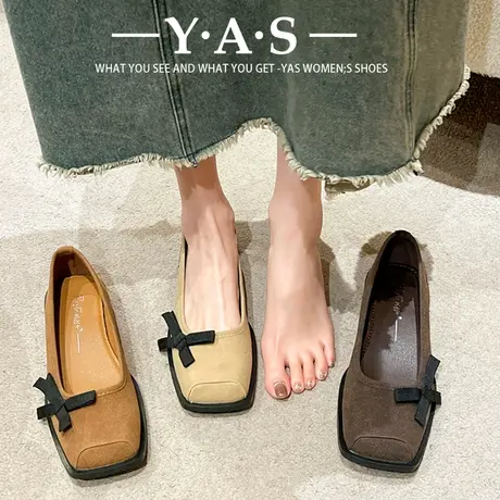 复古蝴蝶结方头单鞋女2024年春秋新款法式森系一脚蹬玛丽珍鞋女鞋图片