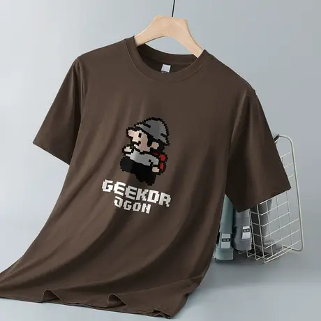 260g重磅纯棉t恤男短袖潮牌像素印花圆领上衣服全棉体恤夏季半袖商品大图