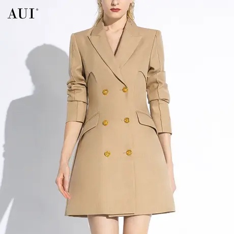 AUI卡其色美拉德职业西装外套女2024早春新款高级感修身长袖西服图片