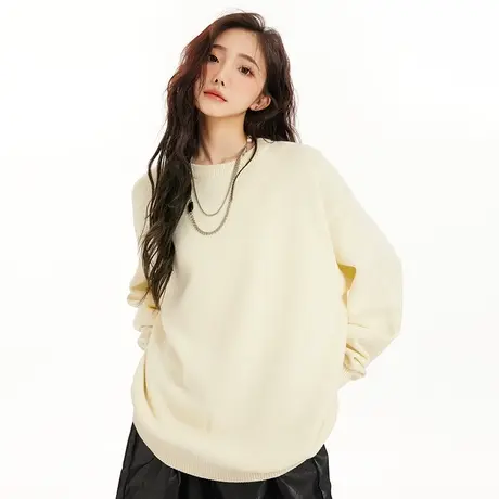 Nuthink日系简约潮流纯色圆领毛衣男潮vintage冬季国潮潮牌针织衫商品大图