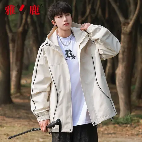 雅鹿2024春秋新款男女情侣夹克无性别外套连帽工装户外运动骑行商品大图