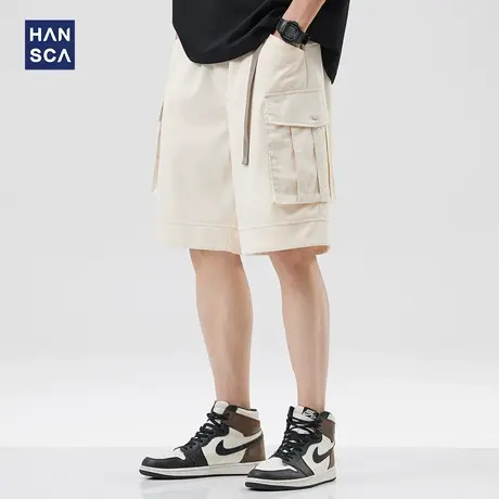 hansca美式高街运动短裤男夏季宽松休闲纯色简约潮牌多口袋五分裤商品大图