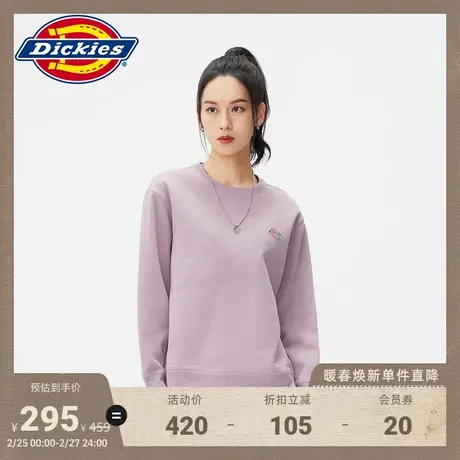 Dickies 秋冬工装女式三原色小logo加绒圆领美式卫衣宽松图片