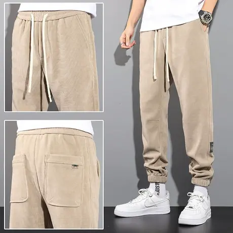 冬季加绒运动裤男雪尼尔双面绒加厚保暖卫裤潮流宽松束脚休闲裤子商品大图