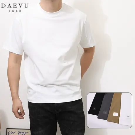 DAEVU夏新款日系棉感纯色打底潮胖大号加肥加大码圆领男士短袖t恤商品大图
