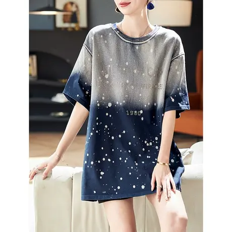 宝诗黎【新品价158元】中长款烫钻渐变短袖T恤AMM2001商品大图