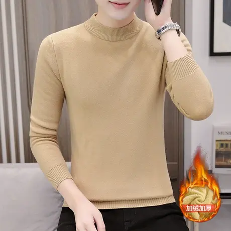 冬季加绒加厚毛衣男士半高领针织衫情侣百搭打底保暖一体绒上衣服商品大图