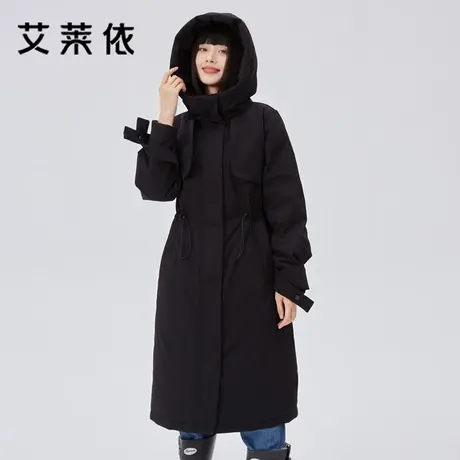 艾莱依中长款风衣羽绒服女2022冬季新款宽松户外拼接派克连帽外套图片