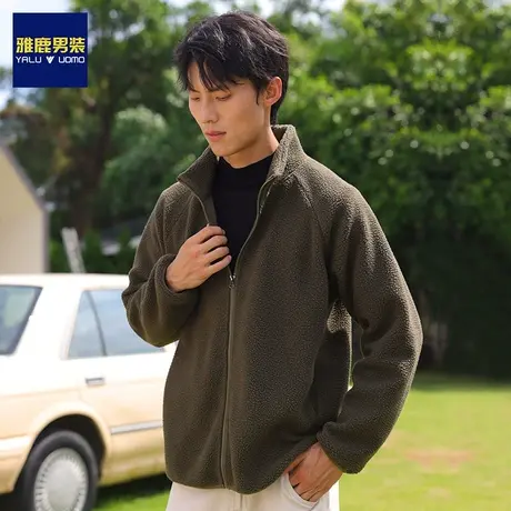 雅鹿男装秋冬季加绒卫衣男士加厚摇粒绒2023新款宽松潮流保暖外套商品大图