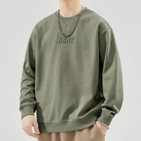 男生2023新款秋冬季男装T恤春秋款重磅圆领卫衣加绒加厚长袖上衣商品大图