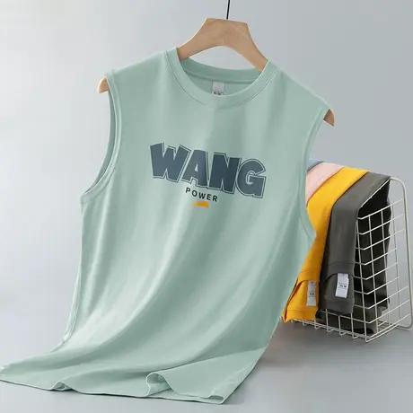 纯棉运动背心男士无袖t恤夏季外穿跨栏篮球健身坎肩宽肩全棉汗衫商品大图