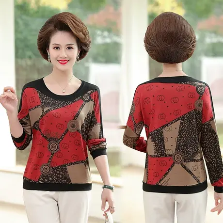 妈妈长袖t恤女打底衫漂亮中老年人女装春装2023新款小衫春秋上衣商品大图