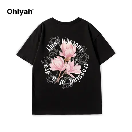 Ohlyah哥特风夏季花卉植物短袖男女同款半袖潮牌无性别小众T恤衫商品大图