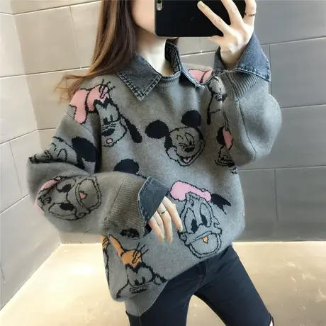 2023新款假两件毛衣女秋冬外穿时尚洋气慵懒风宽松爆款打底上衣冬图片