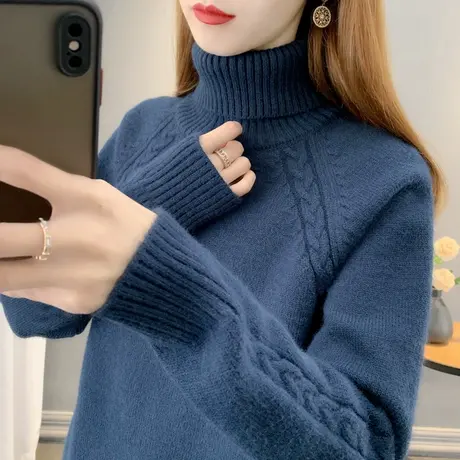高领毛衣女加厚打底衫2023秋冬新款外穿针织衫麻花套头内搭上衣潮商品大图