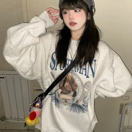 无帽卫衣女秋冬小个子宽松韩版ins超火上衣bf慵懒风加绒加厚外套商品大图