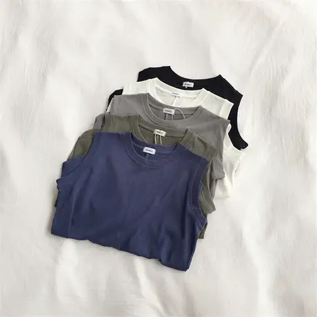 复古日系文艺U领排扣背心女夏宽松百搭薄款透气内搭吊带外穿上衣图片