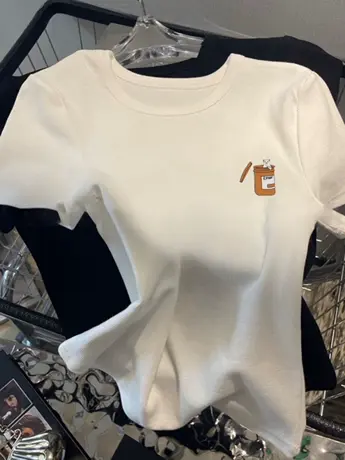 白色仿棉短袖t恤女2023新款春装夏季美式宽松大码设计感小众上衣图片