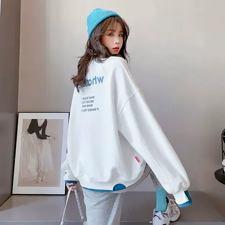 早秋ins卫衣女春秋韩版宽松港风chic薄款小个子假两件上衣外套潮商品大图