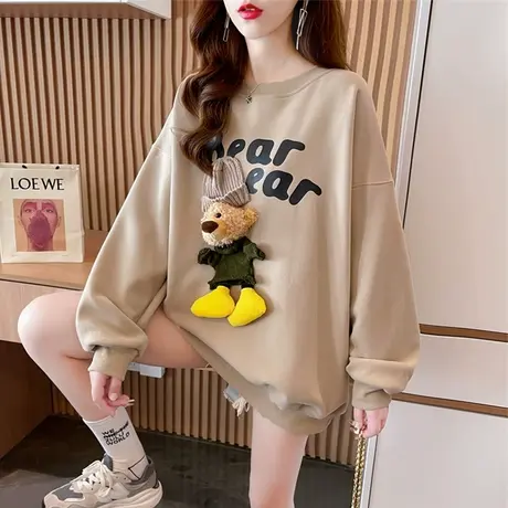 早春装小熊公仔卫衣女春秋季韩版宽松薄款设计感小众百搭上衣外套图片