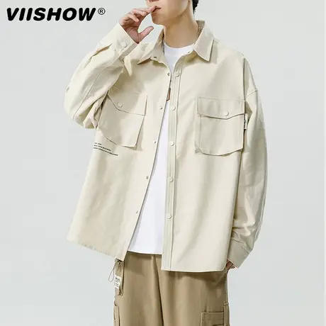 VIISHOW工装卡其衬衫男秋季宽松休闲长袖衬衣潮牌高级感痞帅外套商品大图