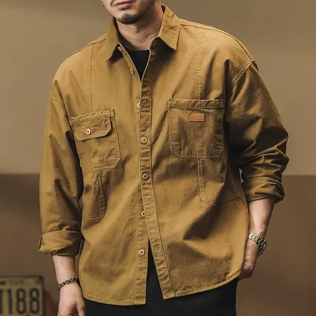 时尚潮流工装长袖衬衫休闲复古宽松日系大码男士外套百搭男士衬衫商品大图