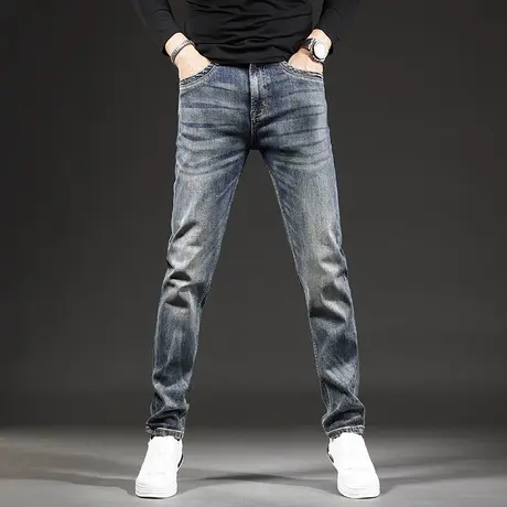 裤子男冬季牛仔裤2022新款怀旧蓝色潮牌修身小脚个性百搭男士长裤商品大图