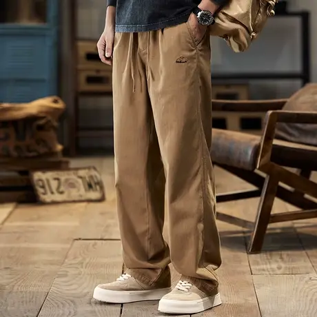 秋冬时尚潮流休闲男裤复古男士大码长裤纯色百搭休闲宽松工装裤商品大图