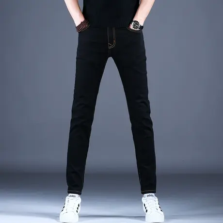 男士黑色牛仔裤男款高端潮牌小脚修身美式高街秋款潮流裤子男休闲图片
