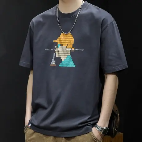 短袖t恤男士宽松大码潮牌夏季2023新款男款衣服纯棉男装重磅体恤商品大图