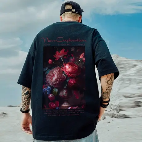 2023重磅潮牌宽松T恤美式短袖半袖袖纯棉国潮胖子大码男装夏季男商品大图