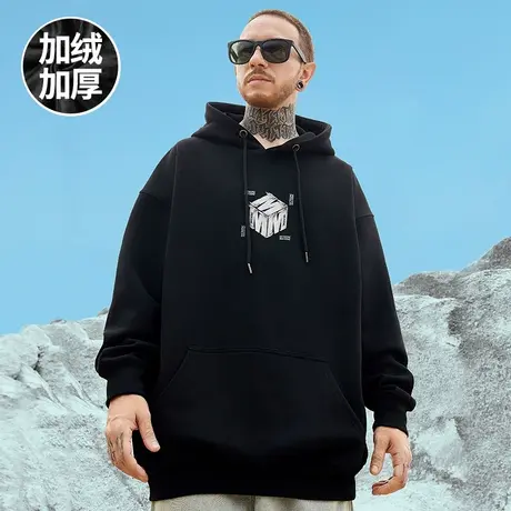 2023秋冬季新款加绒卫衣男潮ins连帽美式潮牌宽松加肥加大码外套图片