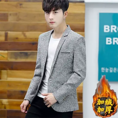 2021新款春秋男士暗纹小西装韩版修身外套男青年潮流西服休闲上衣商品大图